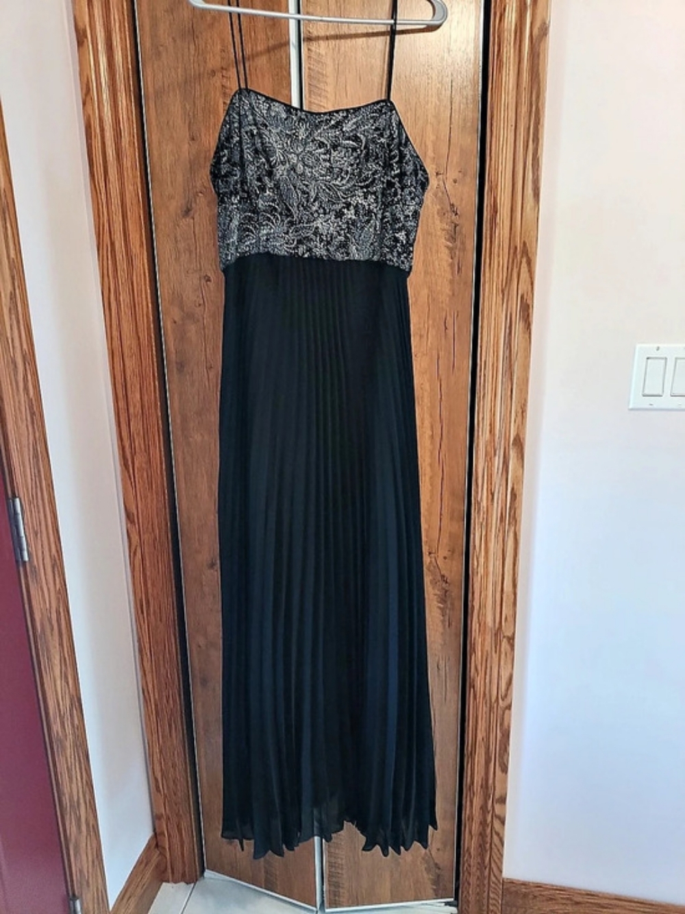 ALEX EVENINGS Paisley Bodice Maxi Dress in Black & Silver Size 16